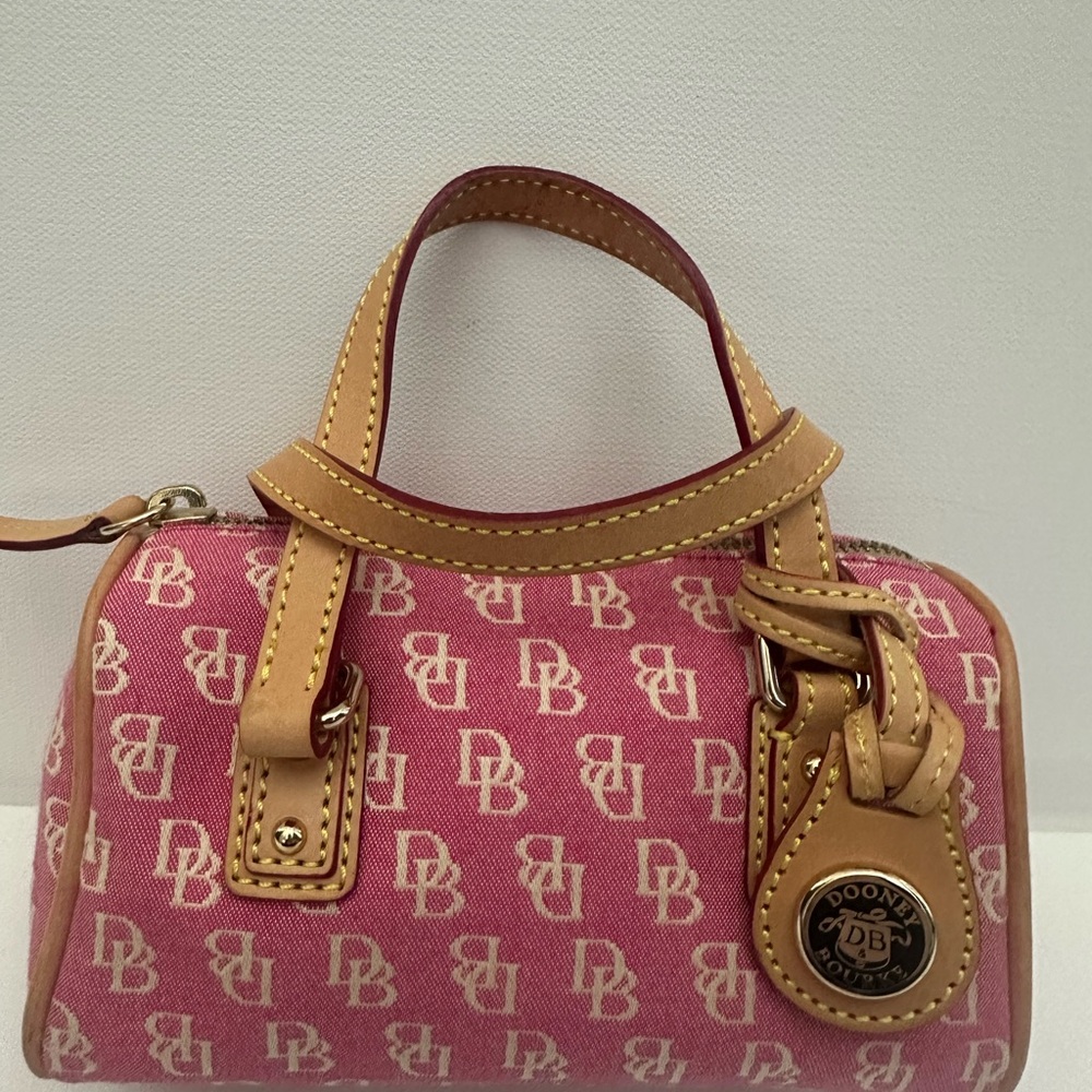 Dooney & Bourke Pink Logo Mini Satchel with Tan Trim